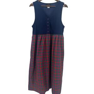 Vintage Corduroy Plaid Womens Midi Dress Size 8 Dark Academia Cottagecore FLAWED